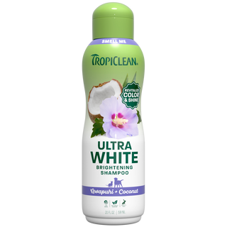 Tropiclean Ultra White Brightening Shampoo bottle on a white background