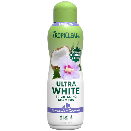 Tropiclean Ultra White Brightening Shampoo bottle on a white background