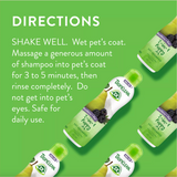 TropiClean EnduraScent Blackberry Pear Puppy Shampoo, bottles with usage instructions on a green background