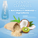 TropiClean PURE Breezy Fresh Deluxe 2-in-1 Plant-Based Dog Shampoo and Conditioner with coconut, oats, and kiwi on a blue background