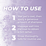 TropiClean PURE Lavender Mist Calming Plant-Based Pet Shampoo, instructions