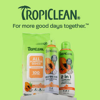 TropiClean Papaya Bundle on a green background
