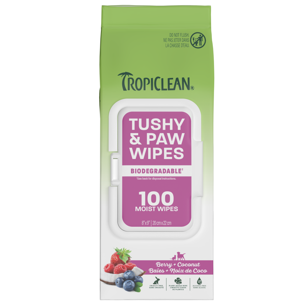 TropiClean Tushy & Paw Wipes front