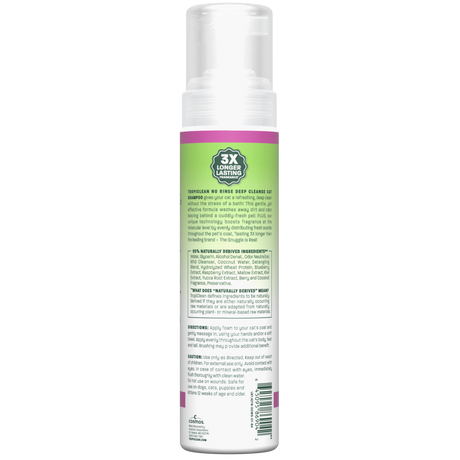 TropiClean deep cleanse cat no rinse shampoo bottle back on a white background