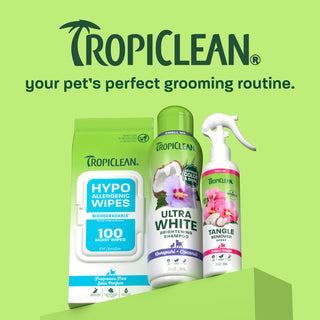 TropiClean line up on light green background.