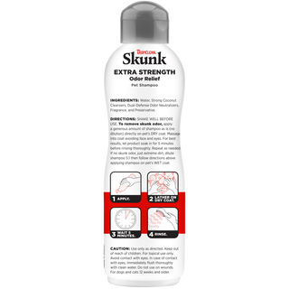 TropiClean Skunk Odor Control Shampoo for Dogs & Cats, image of back of 20oz bottle.