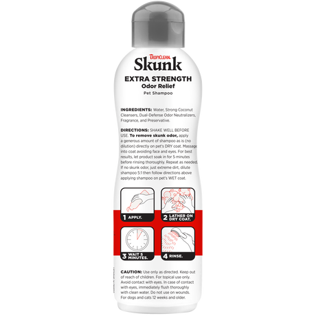 TropiClean Skunk Odor Control Shampoo for Dogs & Cats, image of back of 20oz bottle.