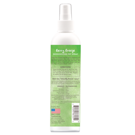 TropiClean Berry Breeze Deodorizing Spray for Pets, back image of spray bottle