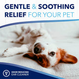 TropiClean OxyMed Ear Cleaner for Dogs and Cats, dog lying down with text 'Gentle & Soothing Relief for Your Pet' and 'Odor Reducing Ear Cleaner' on a white background.