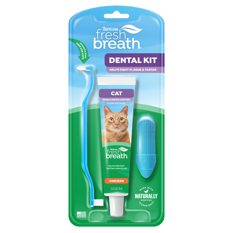 TropiClean Fresh Breath Odor & Tartar Control Dental Kit for Cats, front of package