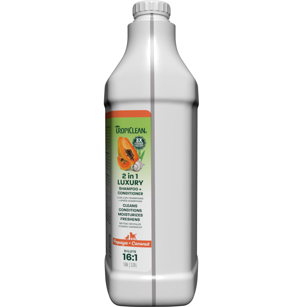TropiClean Papaya & Coconut Luxury 2-in-1 Shampoo and Conditioner for Pets, 1 gal