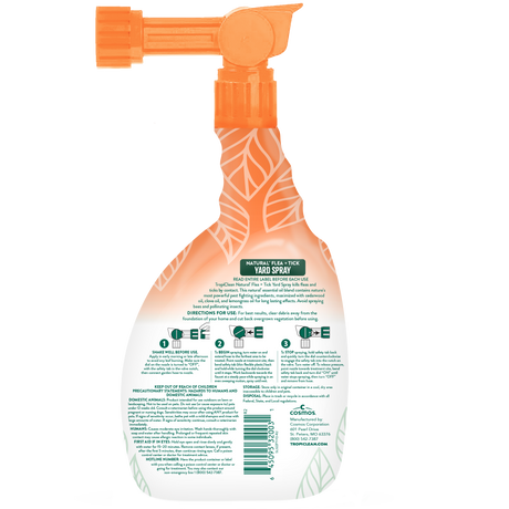 TropiClean Natural Flea + Tick Yard Spray, image of back of bottle