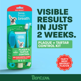 TropiClean Fresh Breath Beef Brisket Plaque & Tartar Control Brushing Kit, 2oz