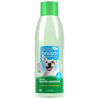 TropiClean Fresh Breath Oral Care Water Additive for Pets, front image of 8oz bottle