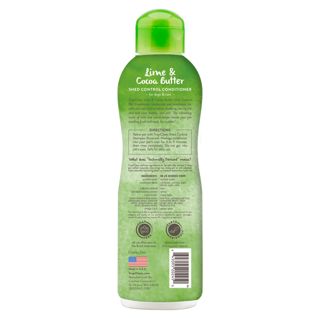 TropiClean Lime & Cocoa Butter Shed Control Conditioner for Pets, back of bottle