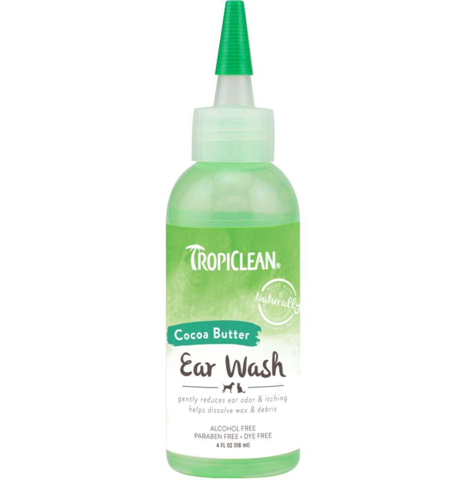 TropiClean Alcohol-Free Ear Wash for Dogs & Cats, front of 4oz bottle