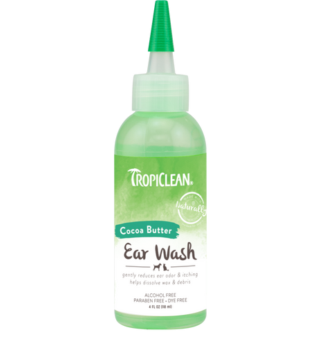 TropiClean Alcohol-Free Ear Wash for Dogs & Cats, front of 4oz bottle