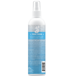 TropiClean PURE Breezy Fresh 2-in-1 Deodorizing Spray for Dogs & Cats, back of spray bottle