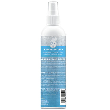 TropiClean PURE Breezy Fresh 2-in-1 Deodorizing Spray for Dogs & Cats, back of spray bottle