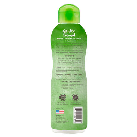 TropiClean Gentle Coconut Hypoallergenic Puppy and Kitten Shampoo, image of back of bottle