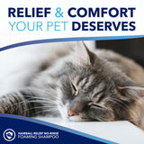 TropiClean OxyMed Waterless Dry Shampoo for Cats. Cat sleeping with text 'Relief & Comfort Your Pet Deserves'