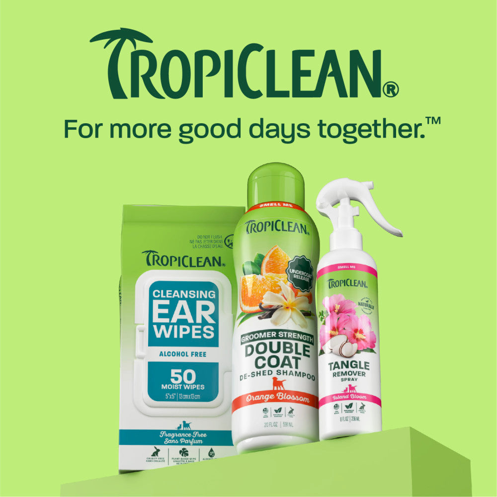 TropiClean line up on light green background.