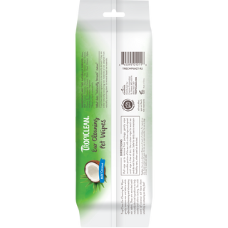TropiClean Mild Coconut Dog & Cat Ear Cleaning Wipes, back of 50ct package