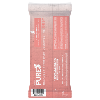 TropiClean PURE Hypoallergenic Plant-Based Wipes for Dogs & Cats, back of 50ct package