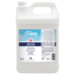 TropiClean OxyMed Medicated Anti Itch Shampoo for Pets, front of 1gal bottle