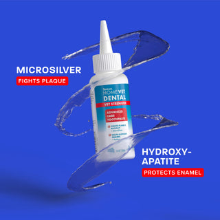 Homevet dental gel bottle with text of ingredients.