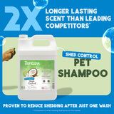 Tropiclean Shed Control Pet Shampoo bottle with promotional text