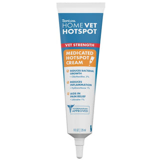 HomeVet Medicated Hot Spot Cream for Dogs by TropiClean, image of tube front.
