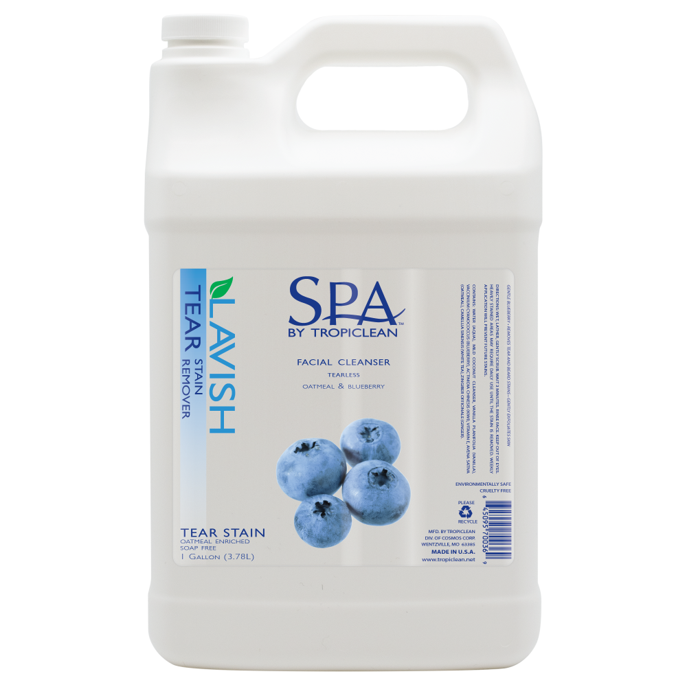 SPA by TropiClean Tear Stain Remover for Pets, front of 1 gallon bottle.