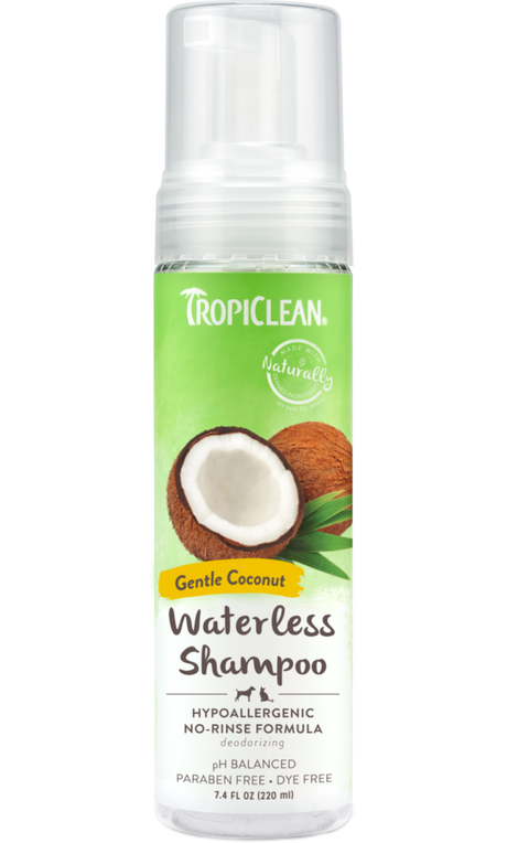 TropiClean Hypoallergenic Waterless Shampoo for Dogs and Cats, image of front of bottle