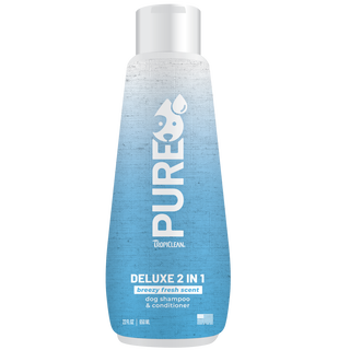 TropiClean PURE Breezy Fresh Deluxe 2-in-1 Plant-Based Dog Shampoo and Conditioner, front of 22oz bottle