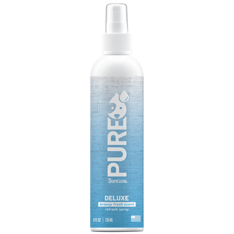 TropiClean PURE Breezy Fresh 2-in-1 Deodorizing Spray for Dogs & Cats, image of front of spray bottle