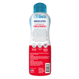 TropiClean OxyMed Medicated Anti Itch Treatment Rinse for Pets, back of 8oz bottle.