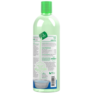 TropiClean Fresh Breath Max Strength Dental Water Additive for Dogs, back image of 33.8oz bottle