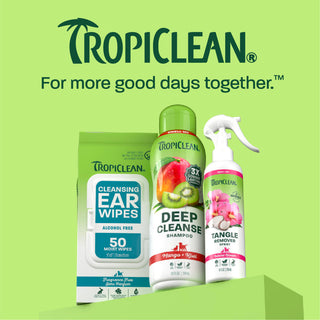 TropiClean line up on light green background.
