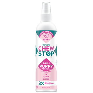 TropiClean Chew Stop Behavior Aid Puppy Spray, front of 8oz spray bottle