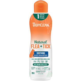 TropiClean Natural Flea + Tick Soothing Shampoo for Dogs, image of front of bottle