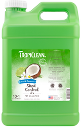 TropiClean Lime & Coconut Shed Control Shampoo for Pets, front of 2.5 gal bottle