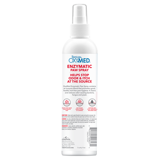 TropiClean OxyMed Enzymatic Paw Odor and Itch Pet Spray, back of 8oz spray bottle