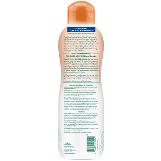 TropiClean Natural Flea + Tick Soothing Shampoo for Dogs, image of back of bottle
