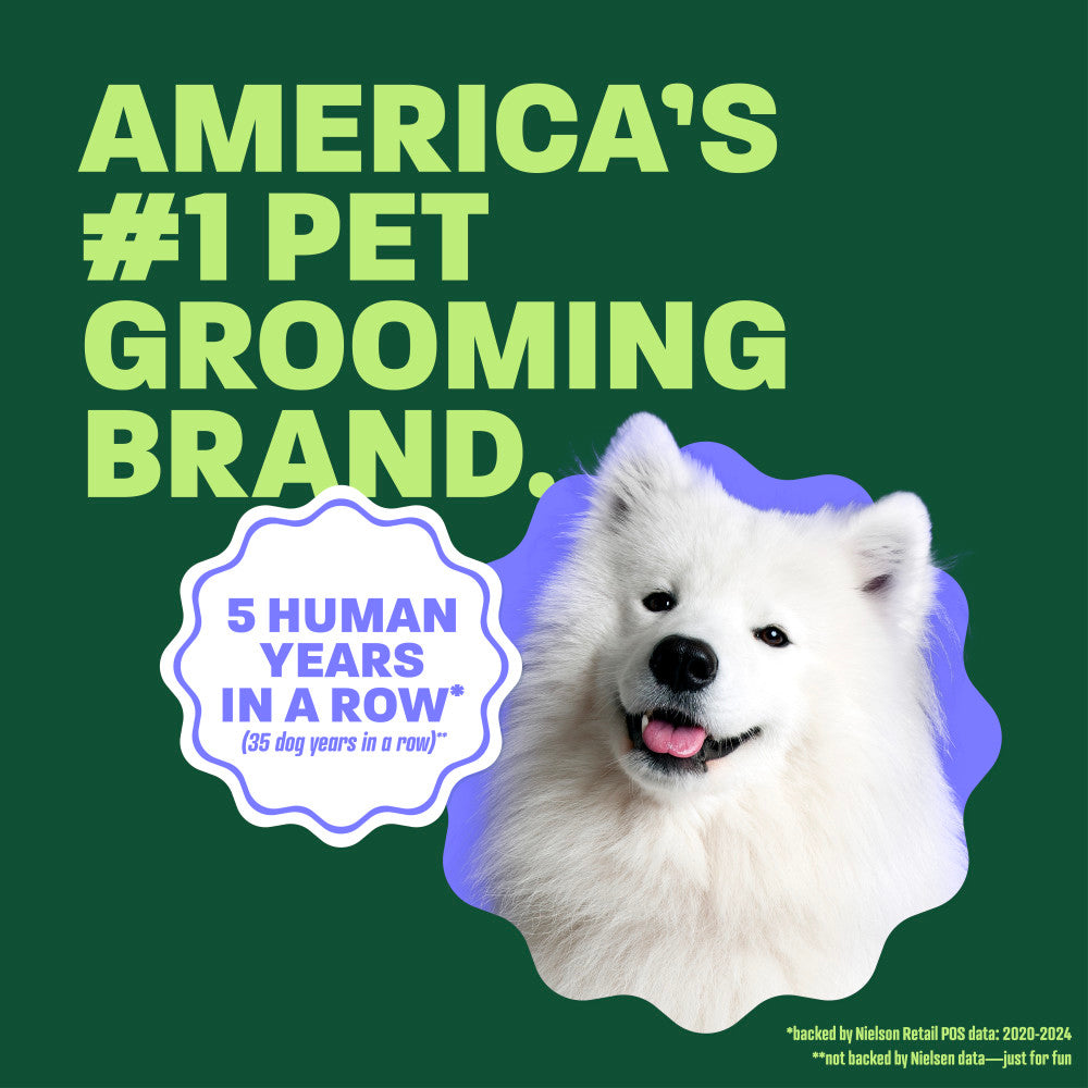 white dog head popping out. Text, "Americans #1 Pet grooming brand".