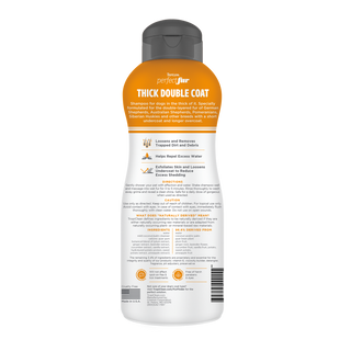 TropiClean Perfect Fur Thick Double Coat Shampoo for Dogs, back of 16oz bottle.