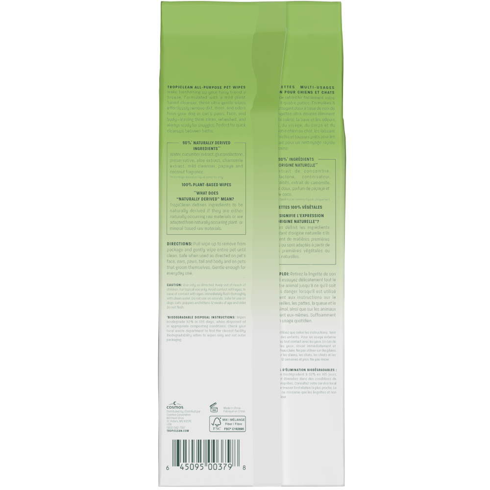 TropiClean papaya wipes pouch back