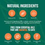 TropiClean Natural Flea + Tick Waterless Shampoo for Cats, Product label highlighting natural ingredients and oil safety for cats