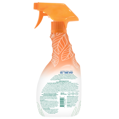 TropiClean Flea and Tick Pet & Bedding Spray for Dogs, back of 16oz spray bottle