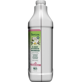 TropiClean D-Mat Hydrate conditioner bottle, side view, on a white background